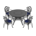Cushions In Random Colors 5 Piece Set Of Cast Aluminum Patio Furniture With Cushions Yes Dining Set Black Seats 4 Rust Resistant Frame Water Resistant Cushion Garden & Outdoor Complete Patio Sets Aluminium