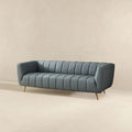 Lamattina Genuine Italian Blue Leather Channel Tufted Sofa Dusty Blue,Pewter Genuine Leather Wood Mid Century Modern Foam Genuine Leather 4 Seat