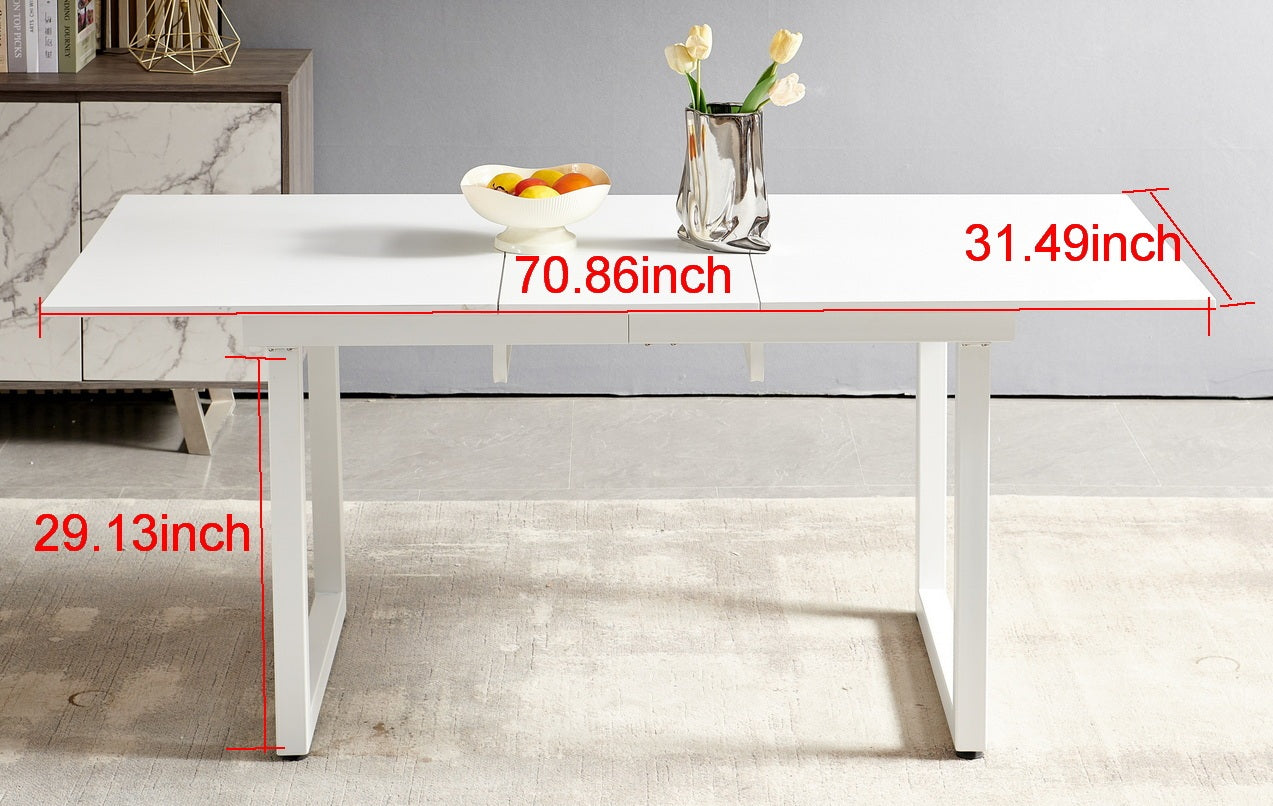 White Color,Square Extendable Dining Table With Metal Leg,Modern Space Saving Kitchen Table For Living Room 70.86" W X 31.5" D X 29.5" H Antique White Mdf Metal