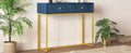 Modern Sleek Console Table Two Drawers With Stripe Design For Living Room And Entryway Navy Navy Mdf