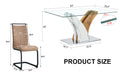 Table And Chair Set.Modern Dining Table, Tempered Glass Countertop With Artistic Mdf Legs.Paried With 4 Comfortable Chairs With Pu Seats And Metal Legs. Suitable For Various Decoration Styles. Black Brown,Transparent Seats 4 Mdf Metal