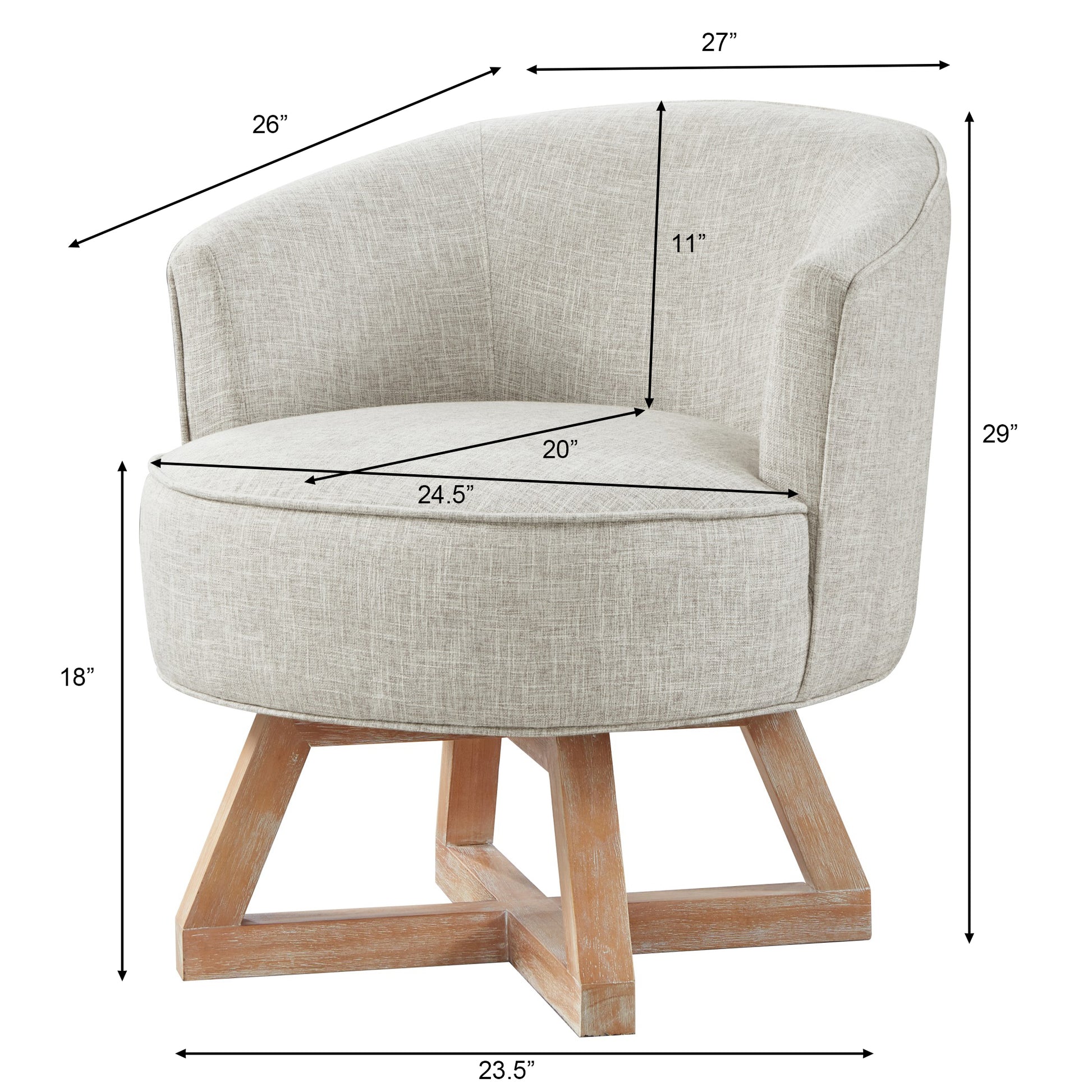 Swivel Chair With Cross Shaped Wooden Base,Lounge Chair With Solid Wood Legs, 360 Freely Swivel Chairclassic Linen Fabric For Living Room, Bedroom, Office, Dresser Light Gray Light Gray Primary Living Space American Design,Artsy,Classic,Modern Rubberwood