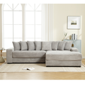 Arrived Oversized Two Piece Couches, L Shaped Sofa, Corduroy, Right Chaise Daybed,With Armrests,Eight Throw Pillows,Corner Sofa,Easy To Assemble, Gray Gray Polyester Wood Primary Living Space Medium Soft Pillow Back Modern Square Arms Wood 3 Seat