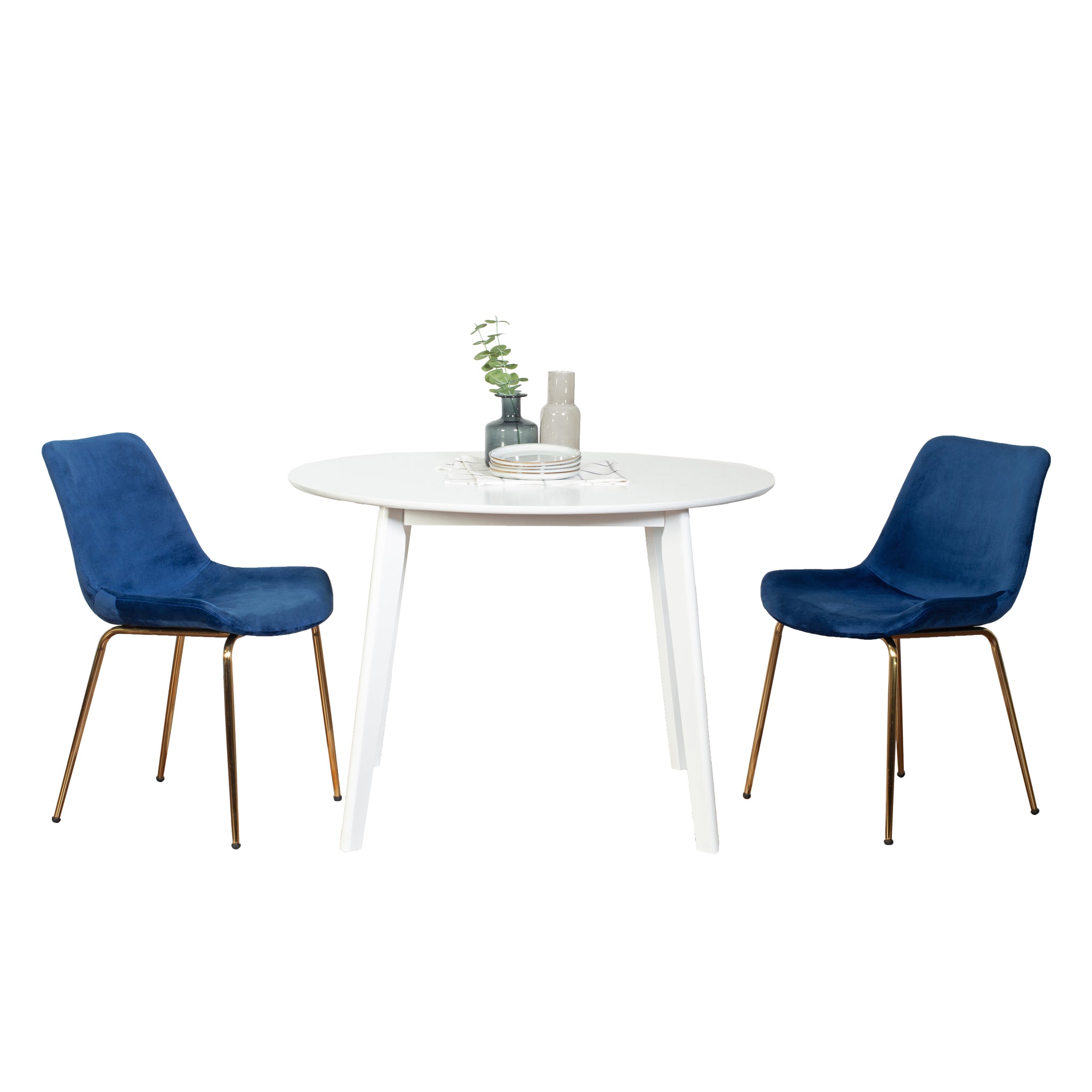 Aufurr Contemporary 3 Piece Dining Set, White Round Dining Table With 2 Chairs Wood White Seats 2 White Wood Fixed Table Rubberwood Round 4 Leg Round Dining Table With Chair Mdf