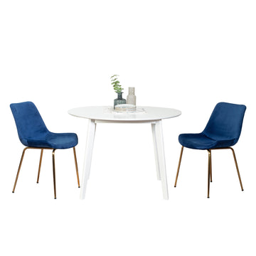 Aufurr Contemporary 3 Piece Dining Set, White Round Dining Table With 2 Chairs Wood White Seats 2 White Wood Fixed Table Rubberwood Round 4 Leg Round Dining Table With Chair Mdf