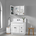36'' W X 26'' H Bathroom Mirror Medicine Cabinet Wooden Door Medicine Cabinets For Bathroom, Wall Mounted Recessed Or Surface, Bathroom Mirror With Storage White Engineered Wood