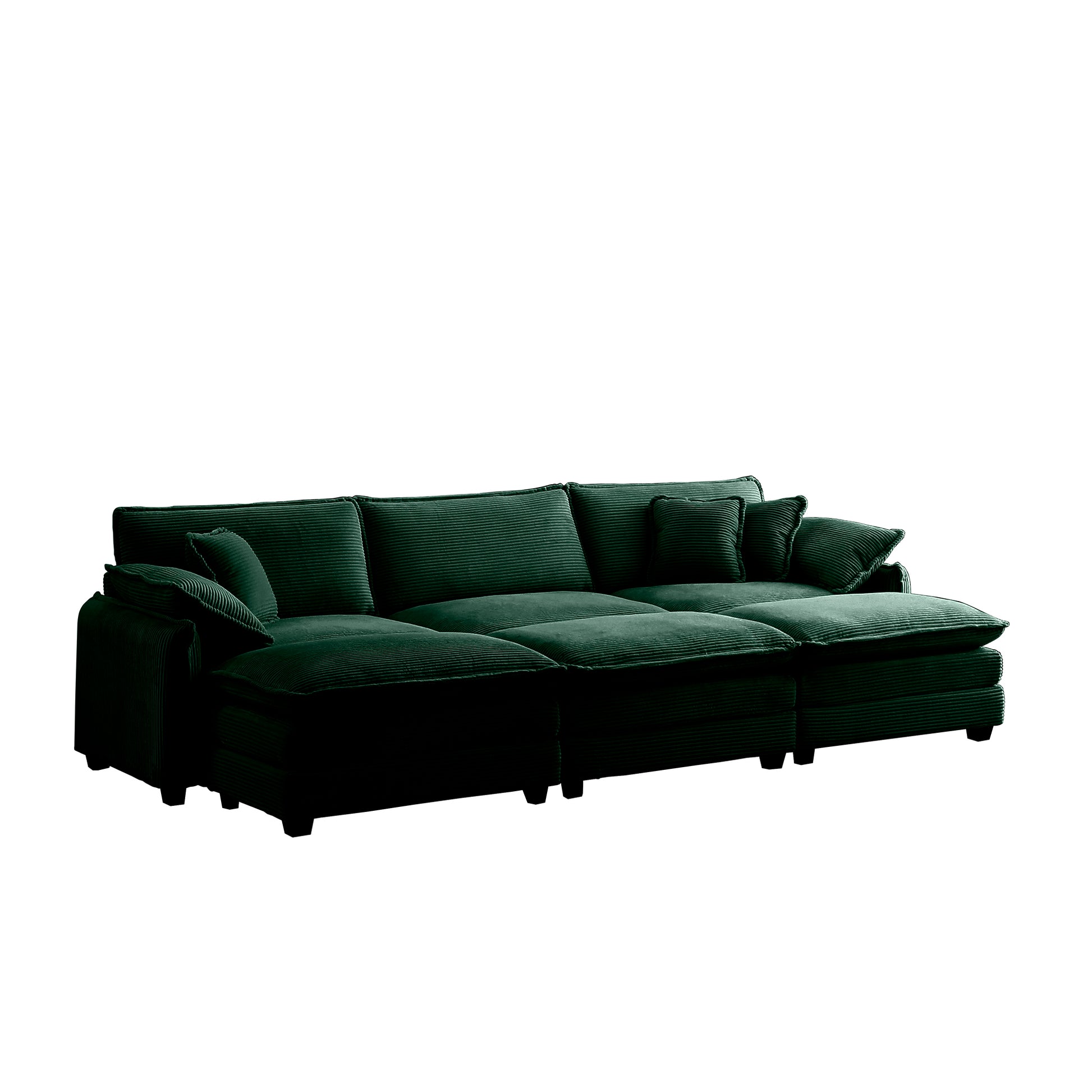 Oversized Modular Cushioned Sofa,With 3 Ottomans To Work As Sleeper Sofa Beds, 3 Seater Sofa With 3 Footstools,Green Corduroy Fabric Green Corduroy 3 Seat