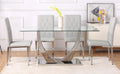 Table And Chair Set, Modern Dining Table, Tempered Glass Tabletop And Silver Colored Leg Table, Soft And Comfortable Dining Chair, Perfect For Dinner, Meetings, Home And Office Decor Gray Seats 4 Glass