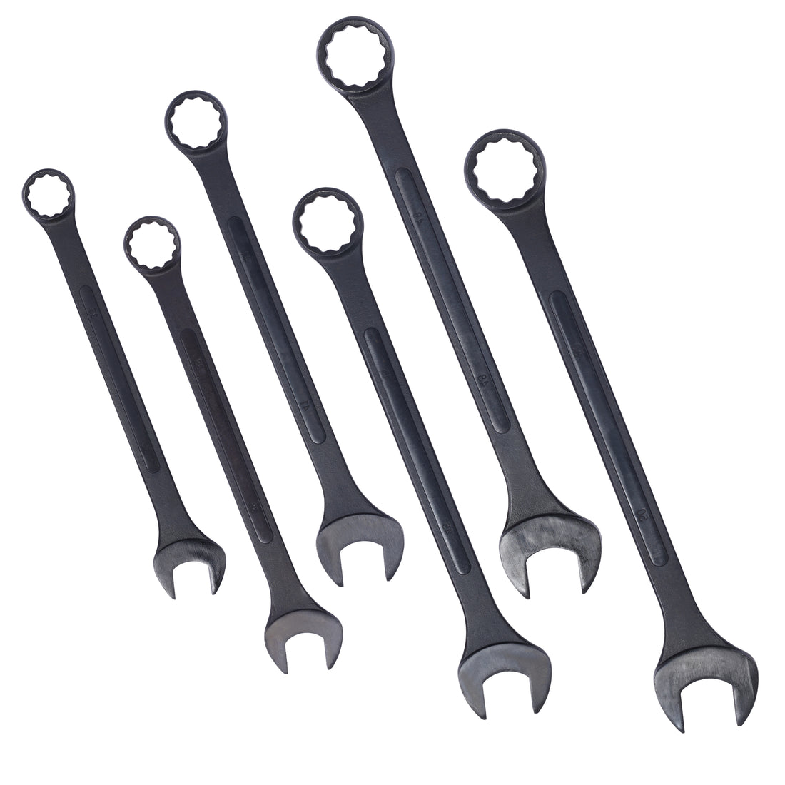 Jumbo Combination Wrench Set Extra Large, Metric, 6 Piece, 35Mm To 50Mm,Black Oxide, With Pouch Black Carbon Steel