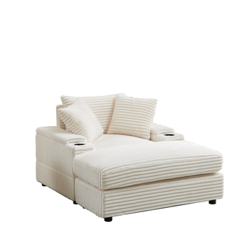 43.3 Inch Corduroy Single Sofa With A Back Pillow2 Toss Pillowsa Ottoman ,2Storage Spaces And Cup Holding Grooves Comfy Sofa Deep Seat Couch For Living Room Beige Foam Corduroy 1 Seat