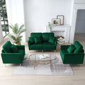 3 Pieces Sectional Sofa Set For Living Room, Velvet Tufted Couch Sofa Armchair With Metal Legs, 2 Piece Single Chair 2 Seater Sofa, Furniture Set, Green Green Foam Velvet 4 Seat