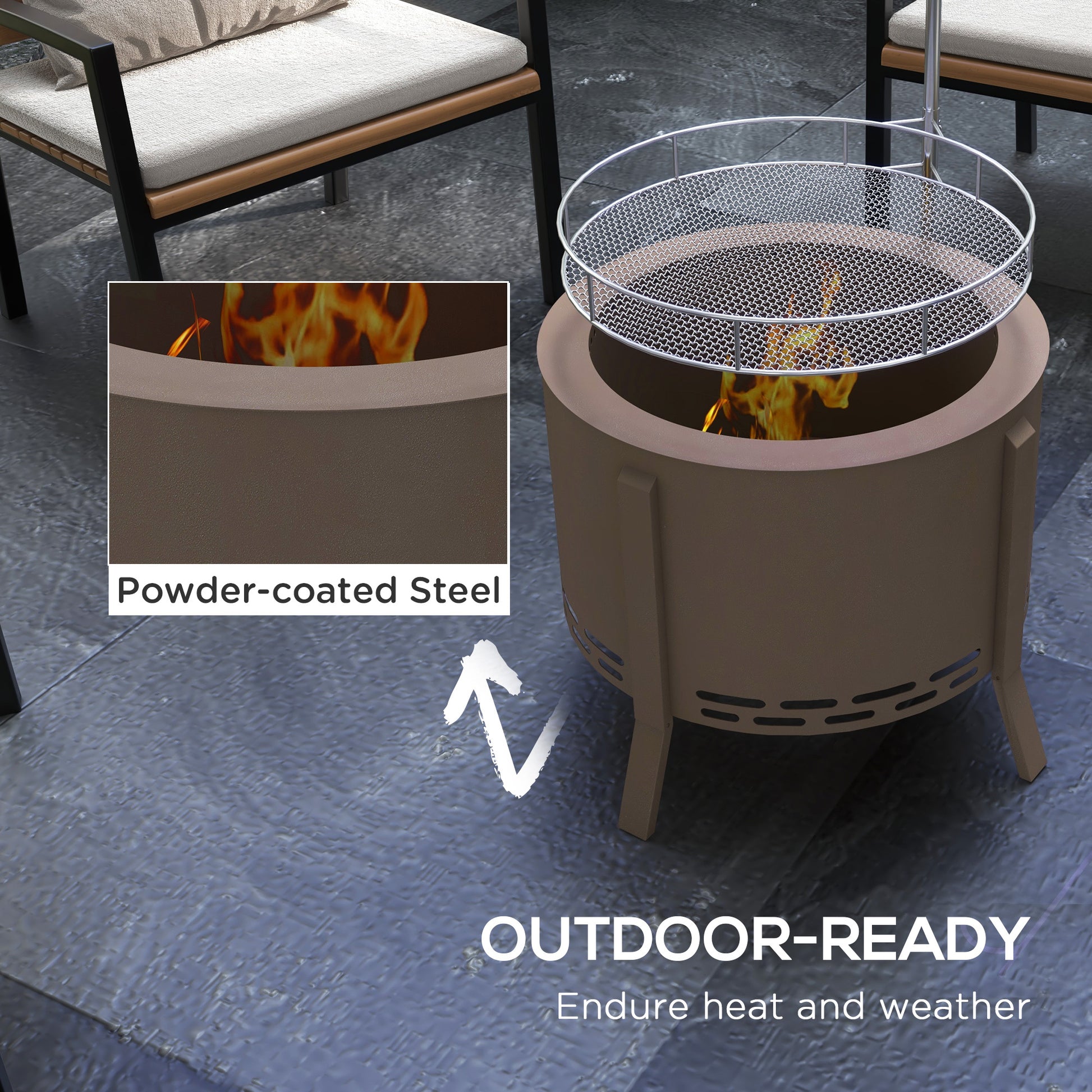 Outsunny 2 In 1 Smokeless Fire Pit, Bbq Grill, 19" Portable Wood Burning Firepit With Cooking Grate And Poker, Low Smoke Camping Bonfire Stove For Backyard Patio Picnic, Steel, Bronze Bronze Steel