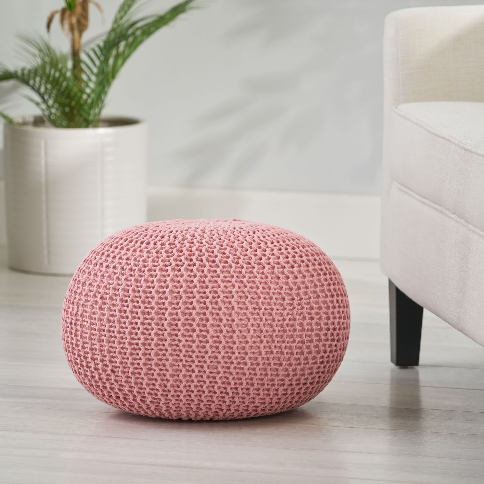 Knited Pouf Pink Cotton