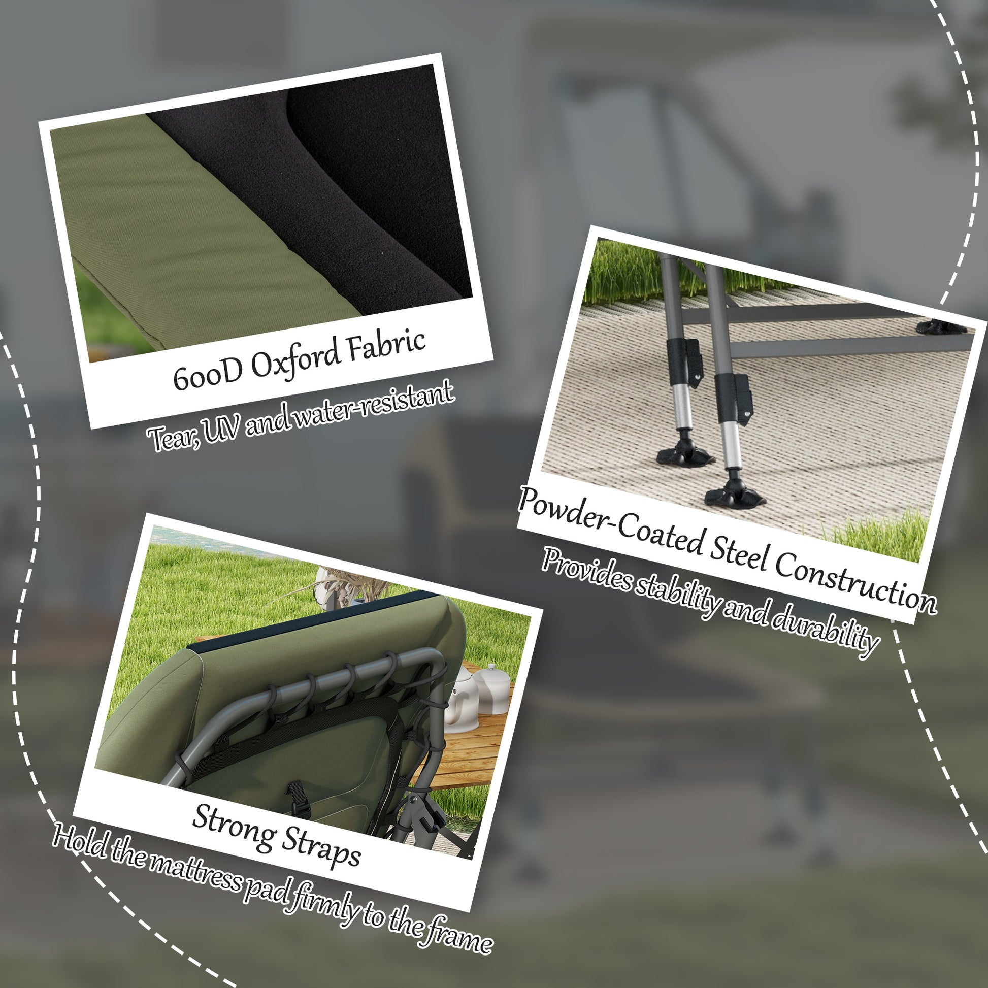 Outsunny Camping Cot For Adults, Folding Bed With Soft Padded Cushions & Headrest, 180 Adjustable Reclining Lounger, Heavy Duty And Portable With A 400 Lbs. Capacity, Dark Green Dark Green Oxford Fabric