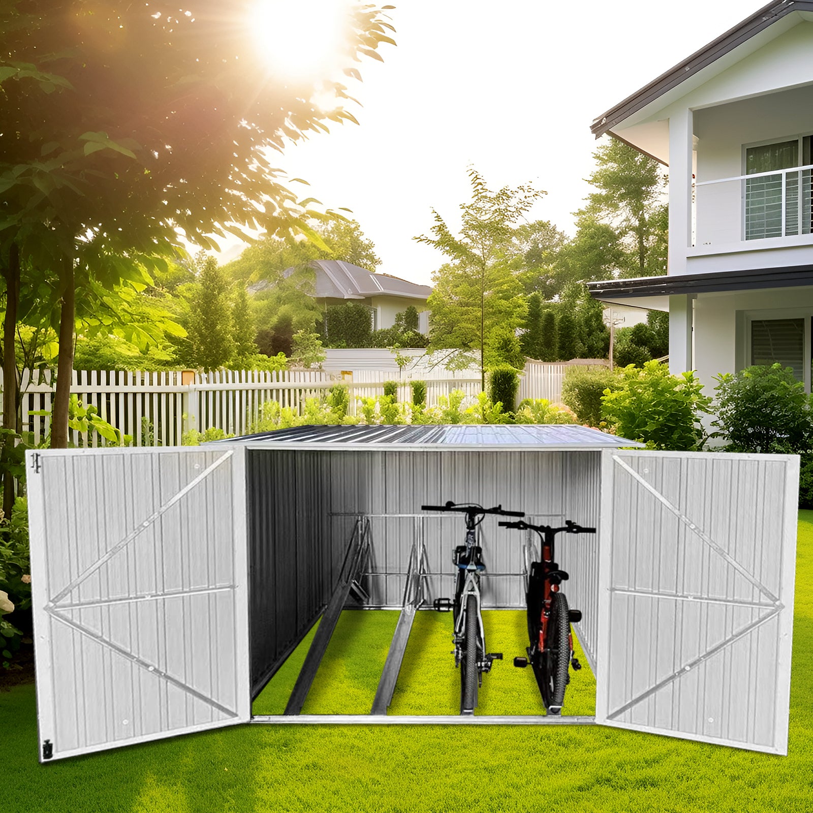 Bicycle Outdoor Steel Storage Shed ,Stores 4 Bikes,Grey Grey Ash Metal