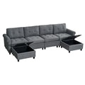 U Shaped Sectional Couch Convertible Sectional Couch With Double Chaise 6 Seat Sectional Sofa For Living Room Grey Fabric 6 Seat