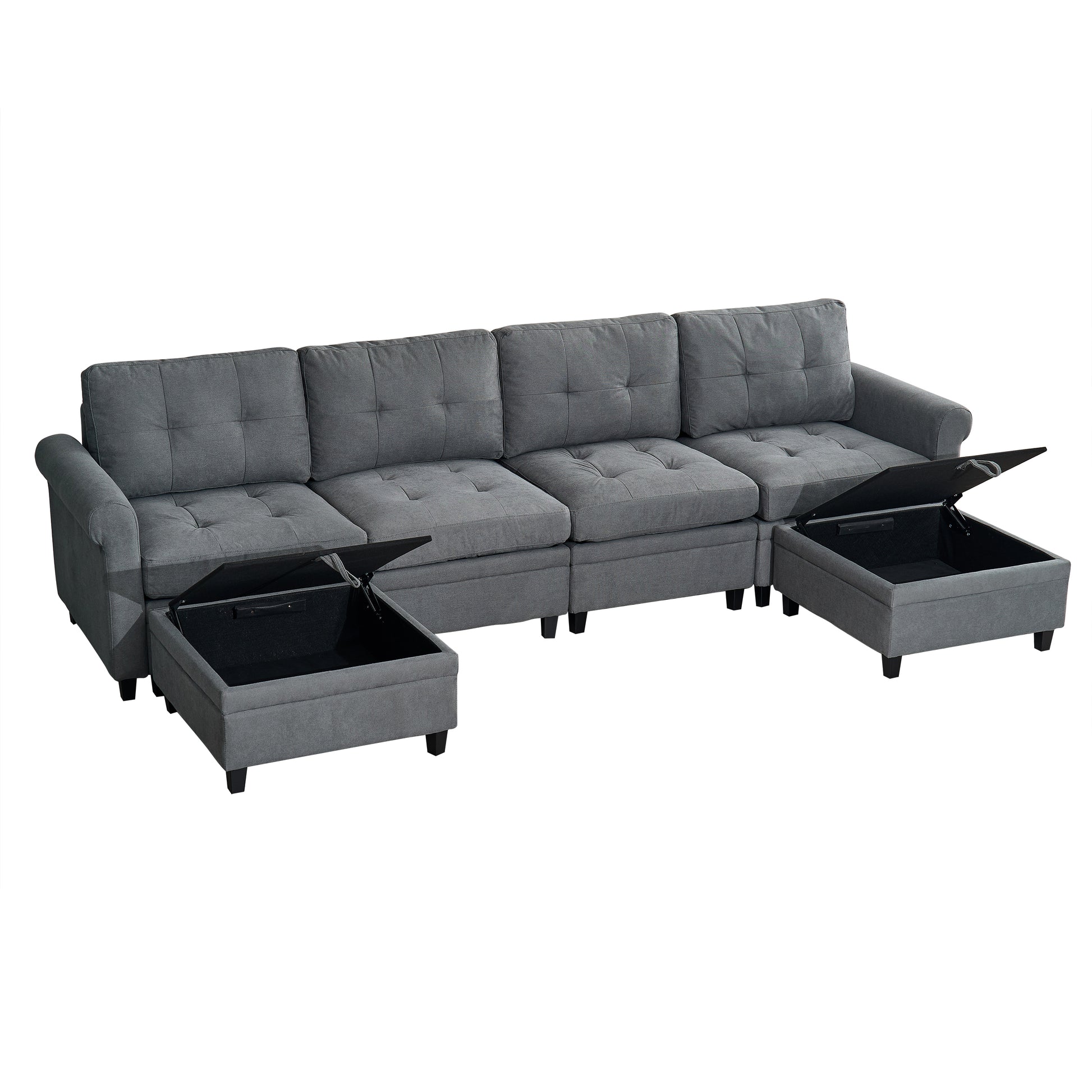 U Shaped Sectional Couch Convertible Sectional Couch With Double Chaise 6 Seat Sectional Sofa For Living Room Grey Fabric 6 Seat
