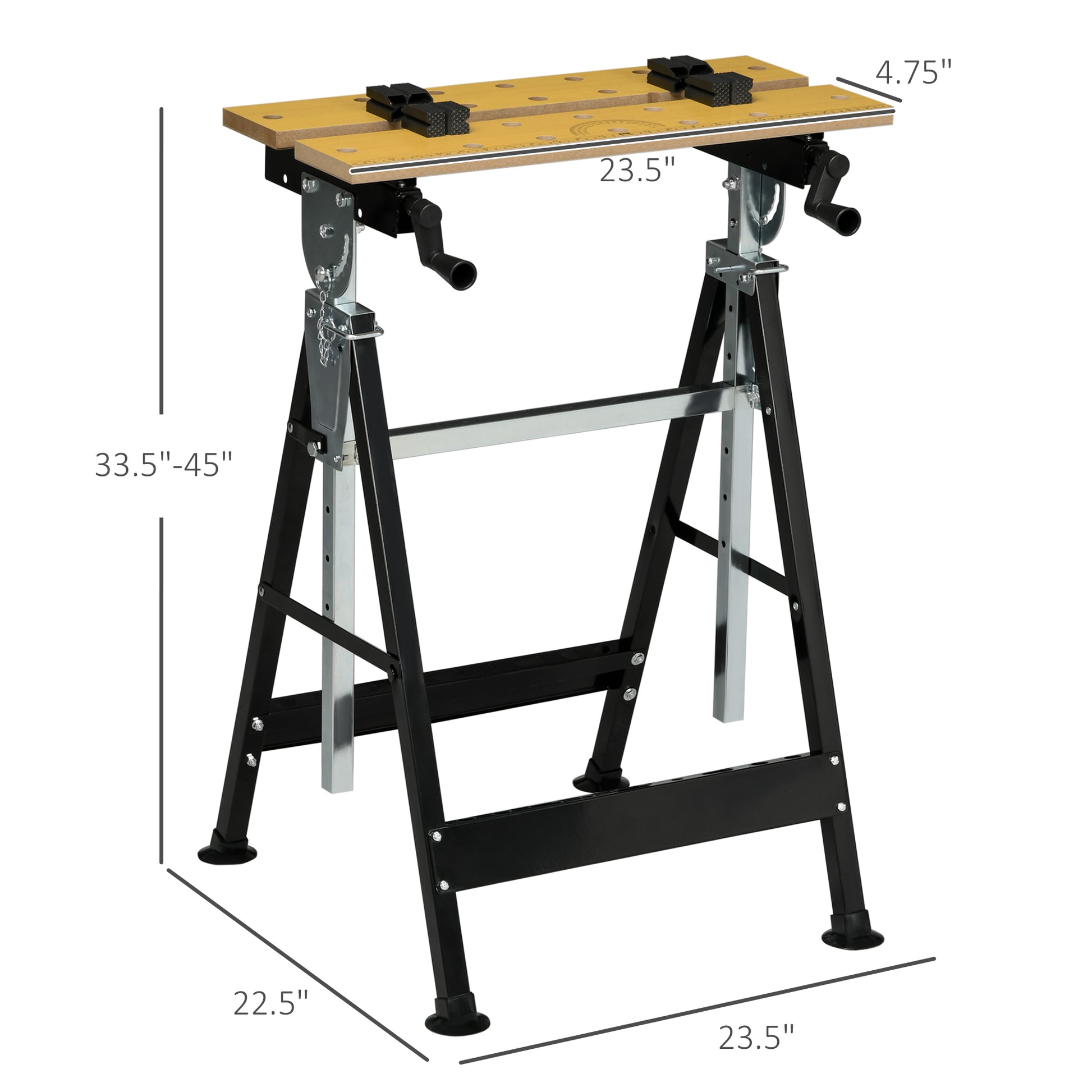 Homcom Work Bench Tool Stand With Adjustable Height And Angle, Carpenter Saw Table With 4 Clamps, Steel Frame, 220Lbs Capacity Natural Wood Mdf Iron