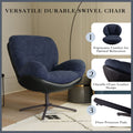360 Swivel Accent Chair, Modern Chenille Lounge Chair With Faux Leather And Black Metal Base Frame, Comfortable Reading Chair For Small Spaces, Living Room, Bedroom, Reading Corner, Office, Navy Blue Black,Navy Blue Brown Primary Living Space American