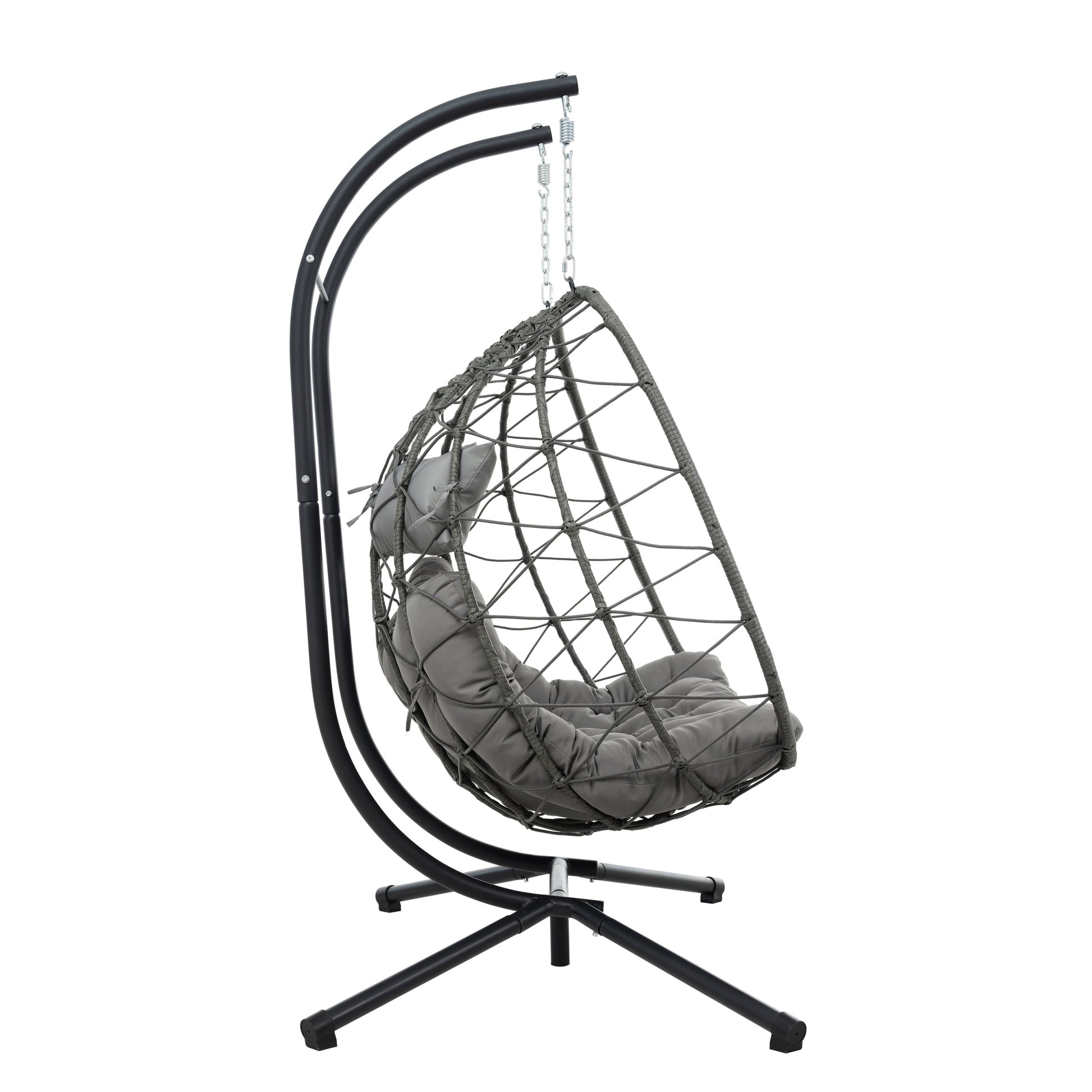 2 Persons Egg Chair With Stand Indoor Outdoor Swing Chair Patio Wicker Hanging Egg Chair Hanging Basket Chair With Stand For Bedroom Living Room Balcony Gray Steel