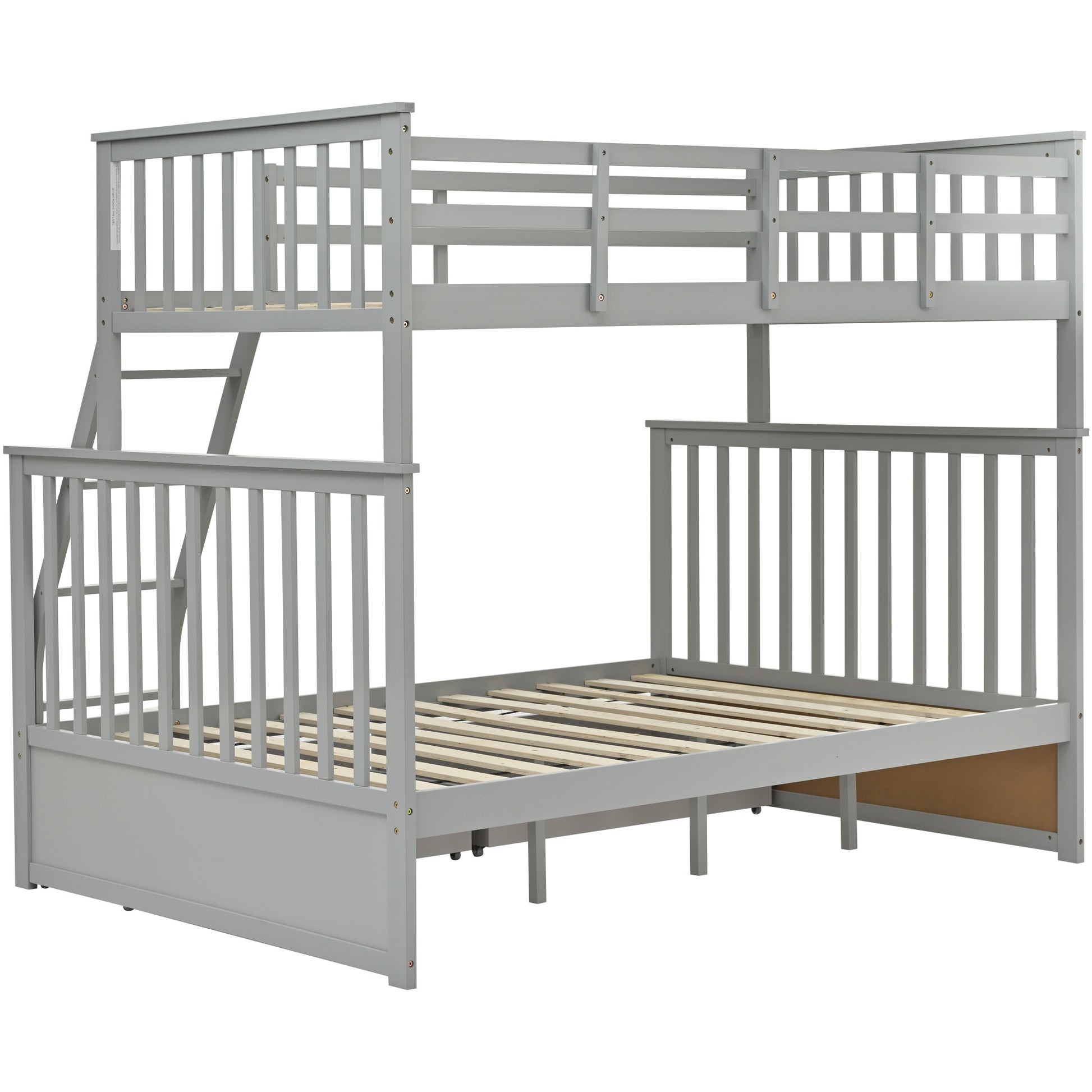 Twin Over Full Bunk Bed With Storage Drawers, Wooden Bunk Bed With Ladder And Safety Guard Rails Gray Full Gray Wood