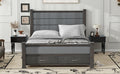 Queen Size Wood Frame Platform Bed With Upholstered Headboard, Footboard And 2 Drawers, Antique Gray Box Spring Not Required Queen Antique Gray Wood Bed Frame Solid Wood Mdf