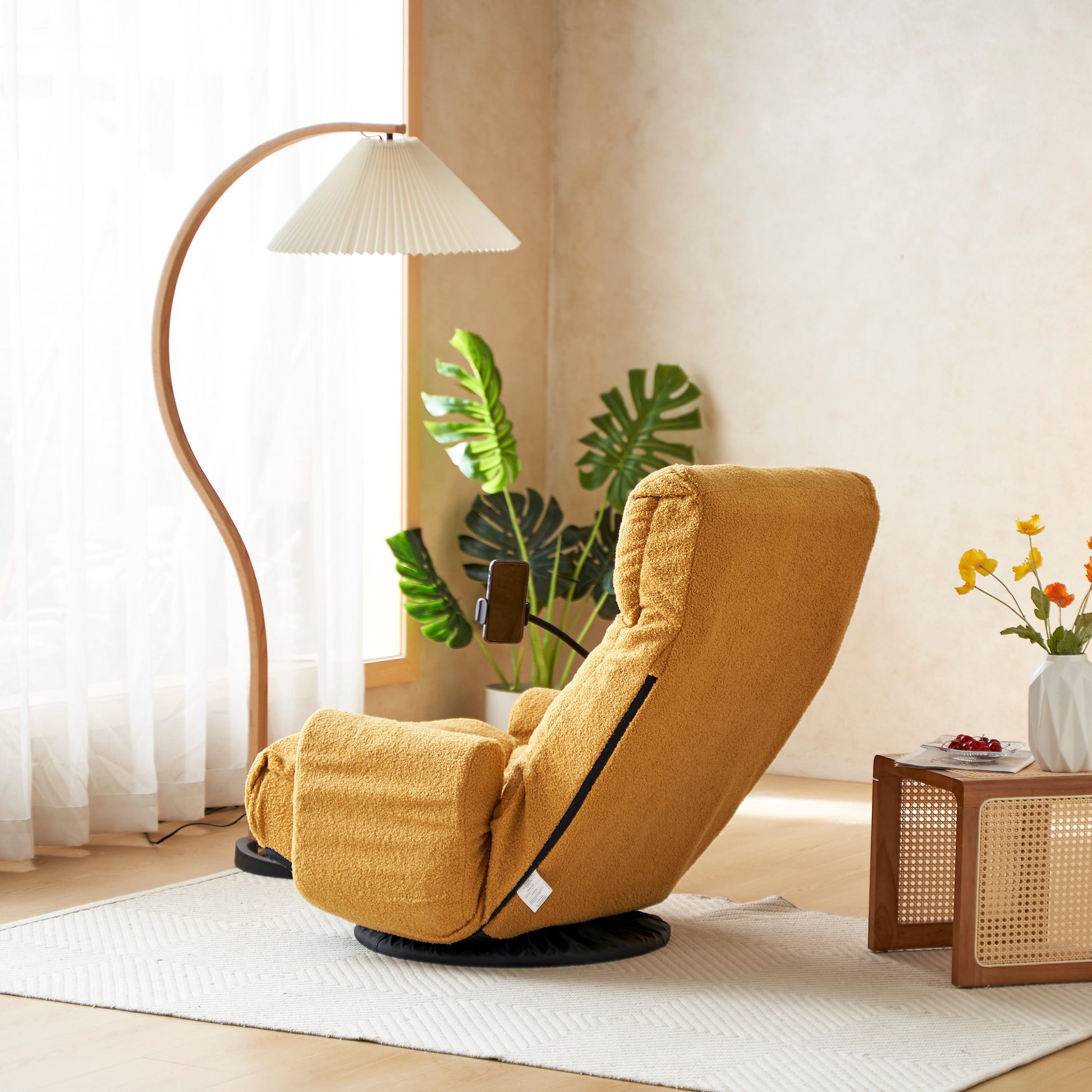 Adjustable Head And Waist, Game Chair, Lounge Chair In The Living Room, 360 Degree Rotatable Sofa Chair,Rotatable Seat Leisure Chair Deck Chair Yellow Metal Soft Cotton Metal