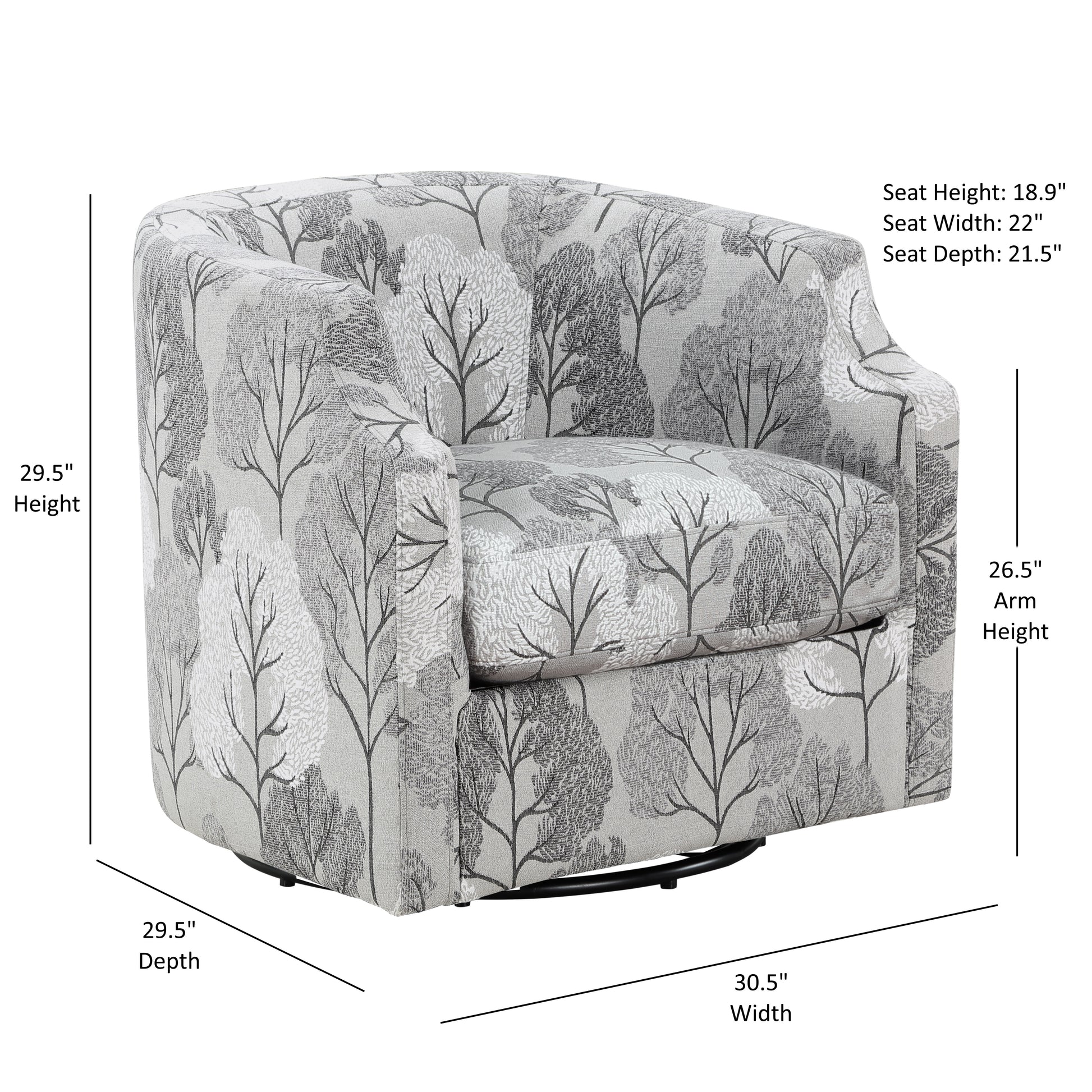 Isabelle Swivel Glider Barrel Chair Gray Floral Gray Foam Fabric