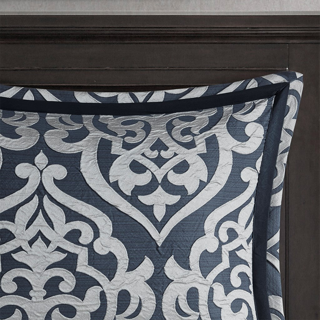 8 Piece Jacquard Comforter Set Navy Silver Queen Queen Navy Silver Polyester
