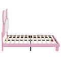 Full Size Upholstered Platform Bed With Cartoon Ears Shaped Headboard And Led, White&Pink Box Spring Not Required Full White Pink Bedroom Bed Frame Faux Leather Upholstered