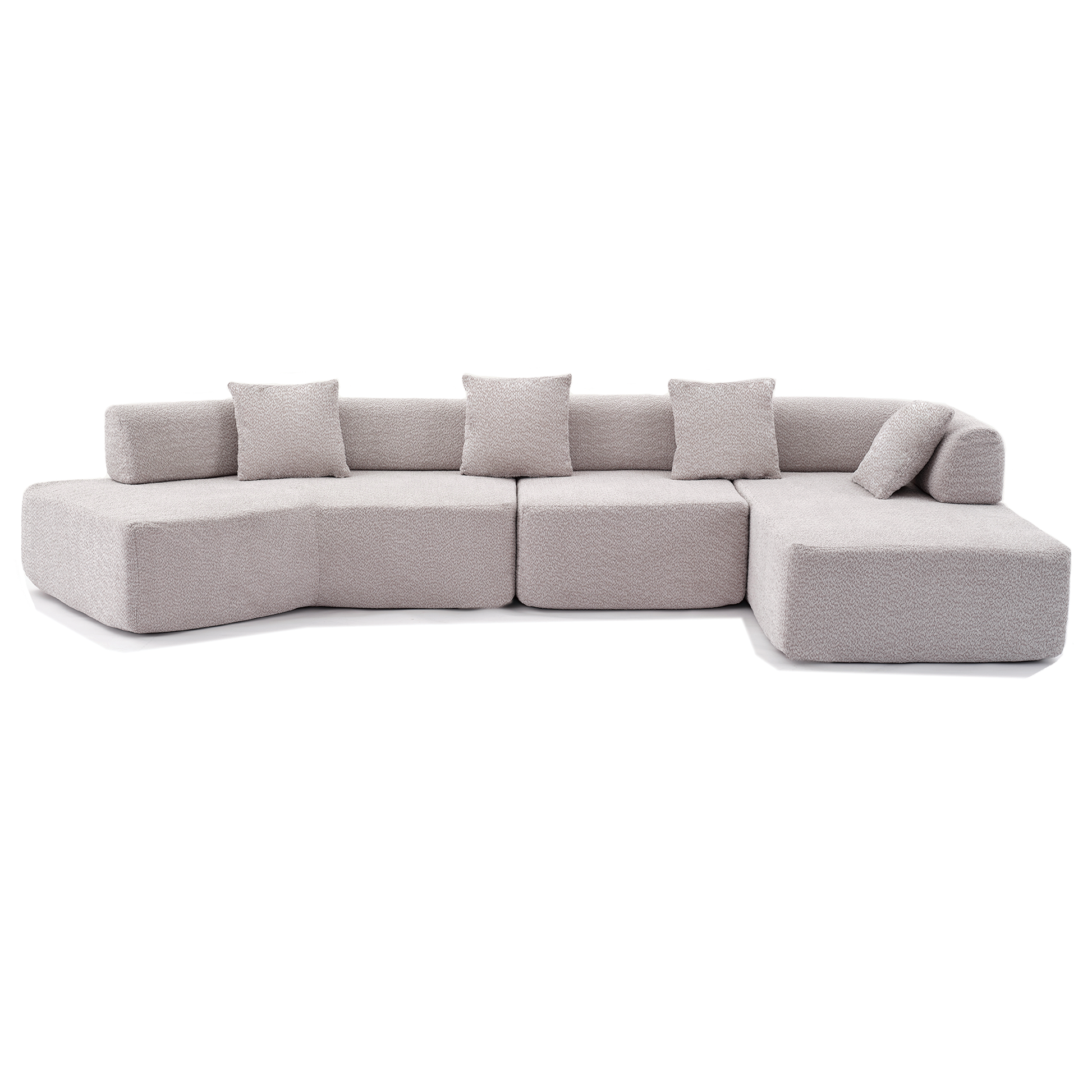 Arrived Modern Minimalist 140" L Shape Couch ,No Assembly Required,Boucle,Modular Sofa ,Couch With Chaise,Free Combination Foam Filled Sofa, 4 Seats, Gray Gray Polyester Primary Living Space Soft Modern Foam Polyester 4 Seat