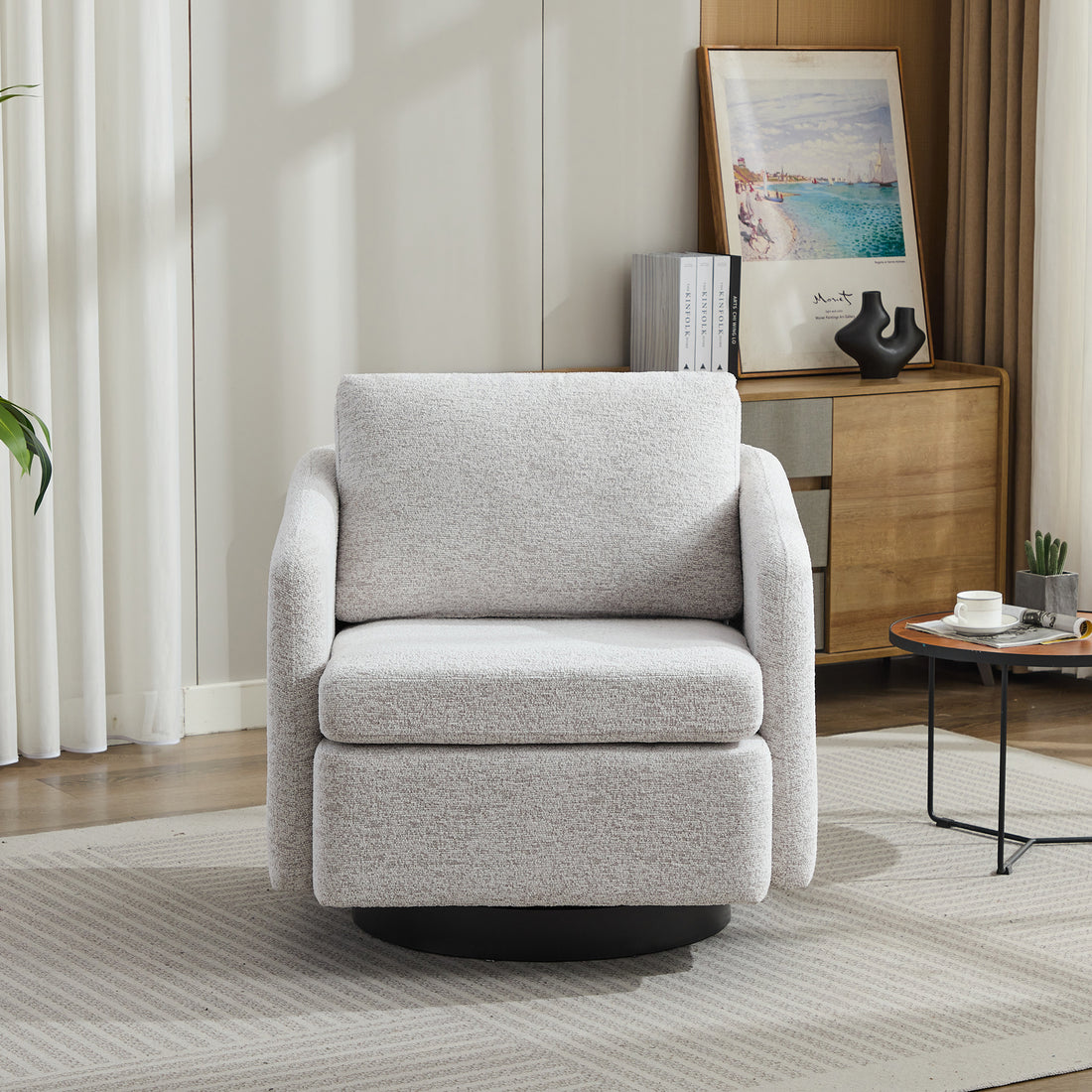 31.5"W Swivel Accent Chair And Comfy Round Accent Single Sofa Chair, 360 Degree Club Chair, Lounge Armchair For Living Room,Bedroom.Nursery.Beige Chenille Beige Chenille