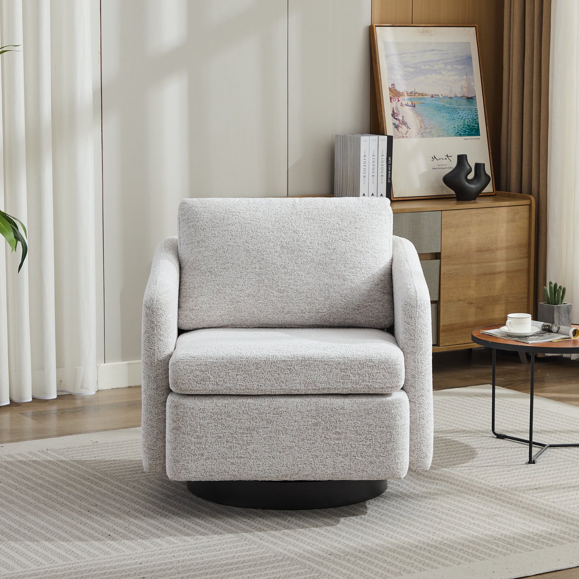 31.5"W Swivel Accent Chair And Comfy Round Accent Single Sofa Chair, 360 Degree Club Chair, Lounge Armchair For Living Room,Bedroom.Nursery.Beige Chenille Beige Chenille
