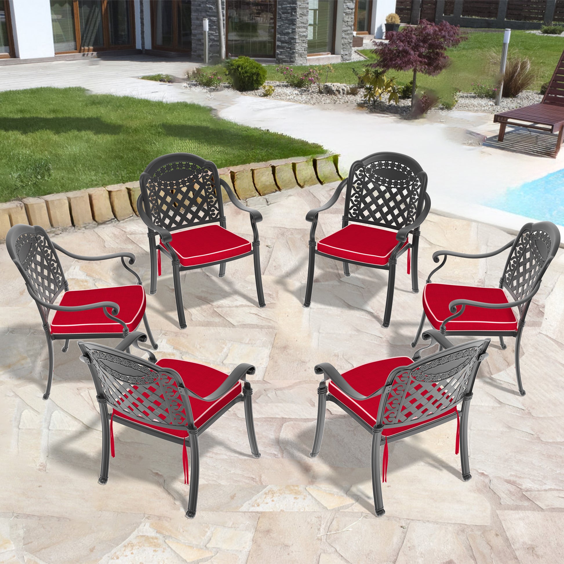 Cast Aluminum Patio Dining Chair 6Pcs With Black Frame And Cushions In Random Colors Yes Dining Set Black Rust Resistant Frame Water Resistant Cushion Garden & Outdoor Complete Patio Sets Aluminium