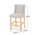 Vienna Contemporary Fabric Tufted Wingback 27 Inch Counter Stools, Set Of 2, Light Gray, Natural Light Grey Natural Fabric