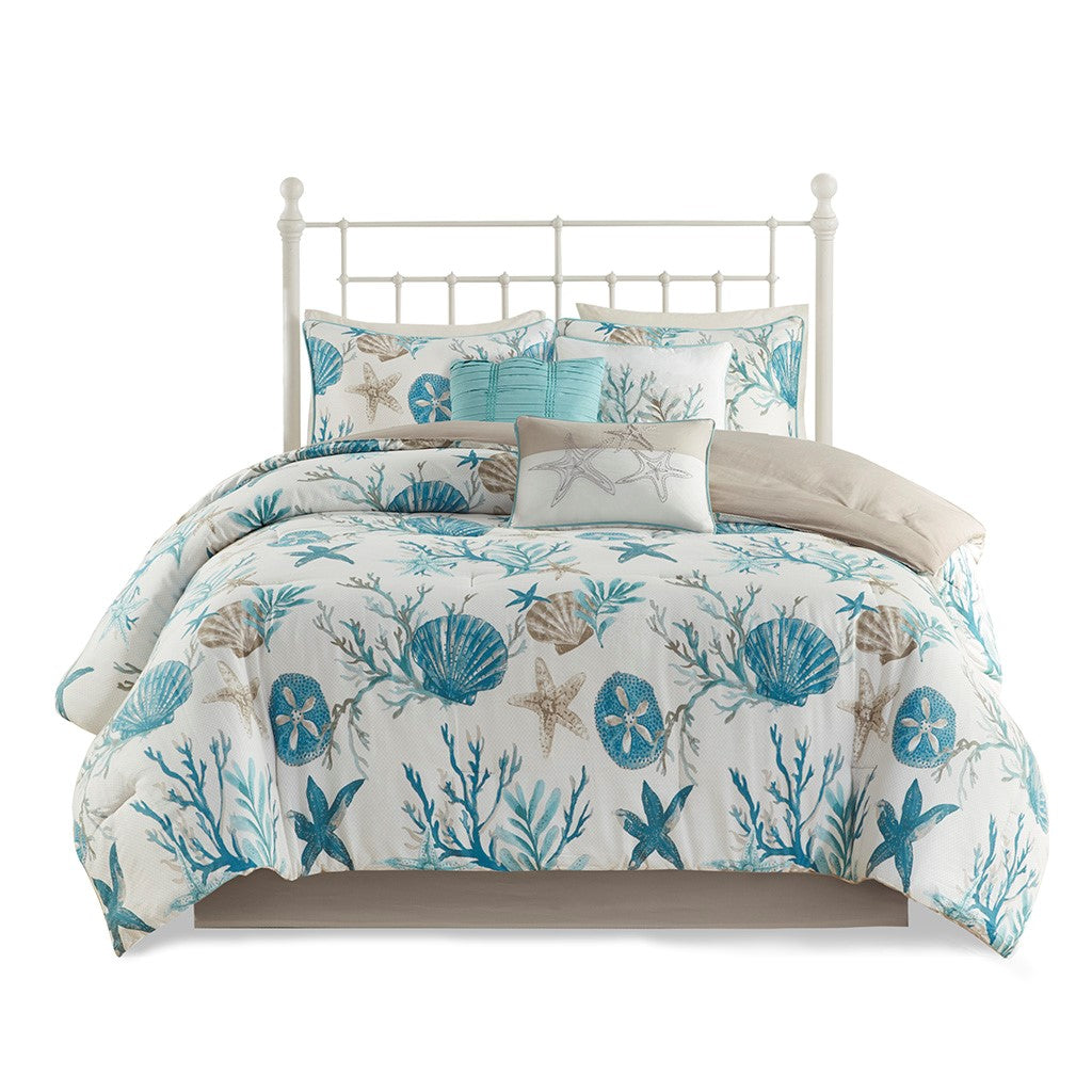 7 Piece Cotton Sateen Comforter Set Aqua Queen Queen Aqua Cotton