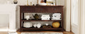 Retro Design Console Table With Two Open Shelves, Pine Solid Wood Frame And Legs For Living Room Espresso Espresso Solid Wood Mdf