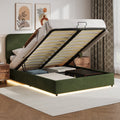 Upholstered Platform Full Size Hydraulic Storage Bed, Lift Up Storage Bed With Rgb Led Light, Bluetooth Speaker, No Box Spring Needed, Lychee Velvet, Green Full Green Velvet Fabric Metal