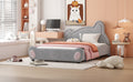 Full Size Velvet Platform Bed With Bear Shaped Headboard, With Bed End Storage Pocket, Gray Full Gray Plywood