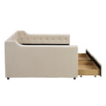 Full Size Upholstered Tufted Daybed With 2 Drawers, Beige Box Spring Not Required Full Beige Wood Daybeds Velvet Upholstered
