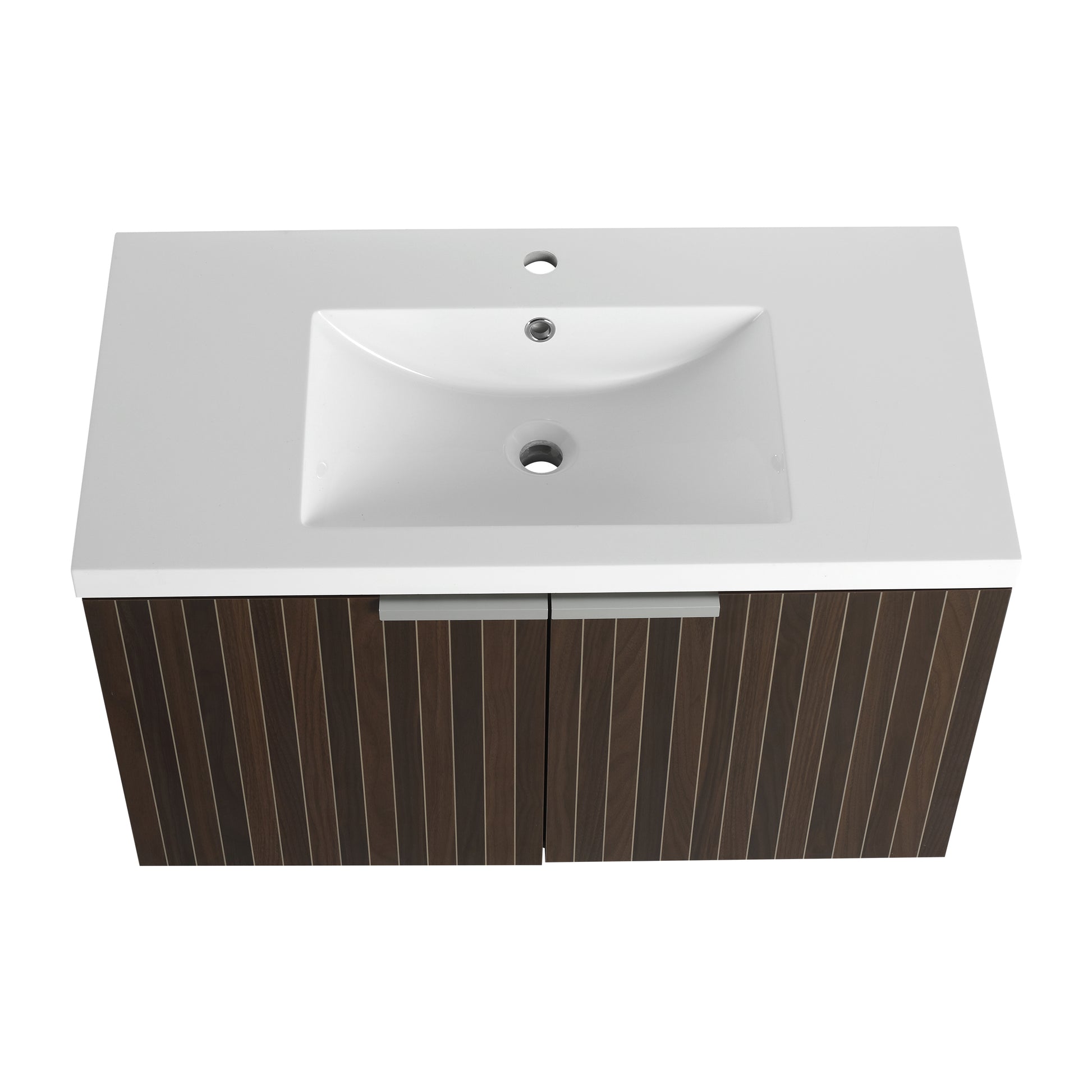 36 Inch Bathroom Cabinet With Resin Sink,Soft Close Doors,Float Mounting Design Silver Brown Stripe Bathroom Modern Plywood Plywood