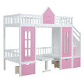 Twin Over Twin Bunk Bed With Changeable Table, Bunk Bed Turn Into Upper Bed And Down Desk Pink Twin Pink Solid Wood