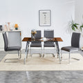 1 Table And 4 Chairs, Brown Tempered Glass Tabletop And Silver Metal Legs, Modern Minimalist Style Rectangular Glass Dining Table, Paired With 4 Modern Silver Metal Leg Chairs. 1123C 1162 Brown Seats 4 Glass