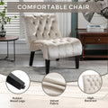 Coolmore Modern Velvet Armless Accent Living Room Chair Leisure Chair,Upholstered Fabric Button Comfortable Chair With Wooden Legs For Bedroom, Living Room, Office Beige Velvet Beige Foam Velvet