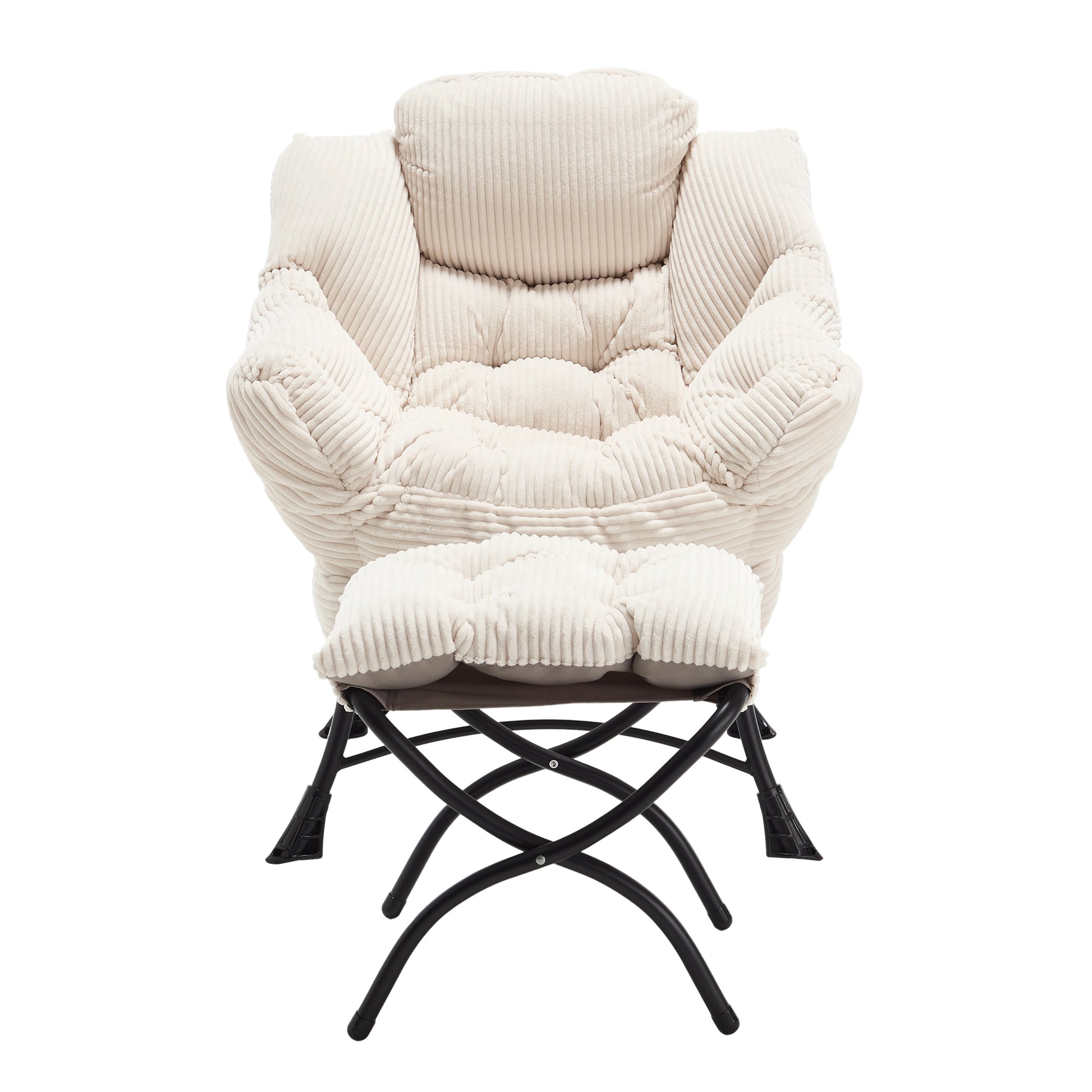 Lazy Chair With Ottoman, Modern Lounge Accent Chair With Armrests And A Side Pocket, Leisure Upholstered Sofa Chair Reading Chair With Footrest For Small Space, Corner Chair White White Cotton Steel