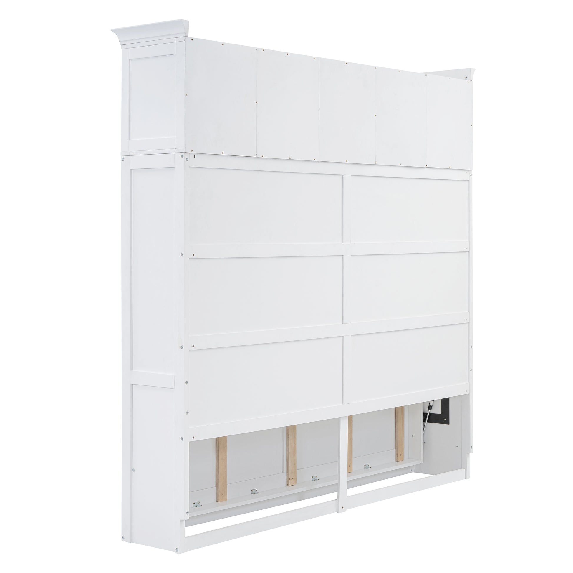 Full Size Murphy Bed Wall Bed With Top Cabinets,White Full White Plywood