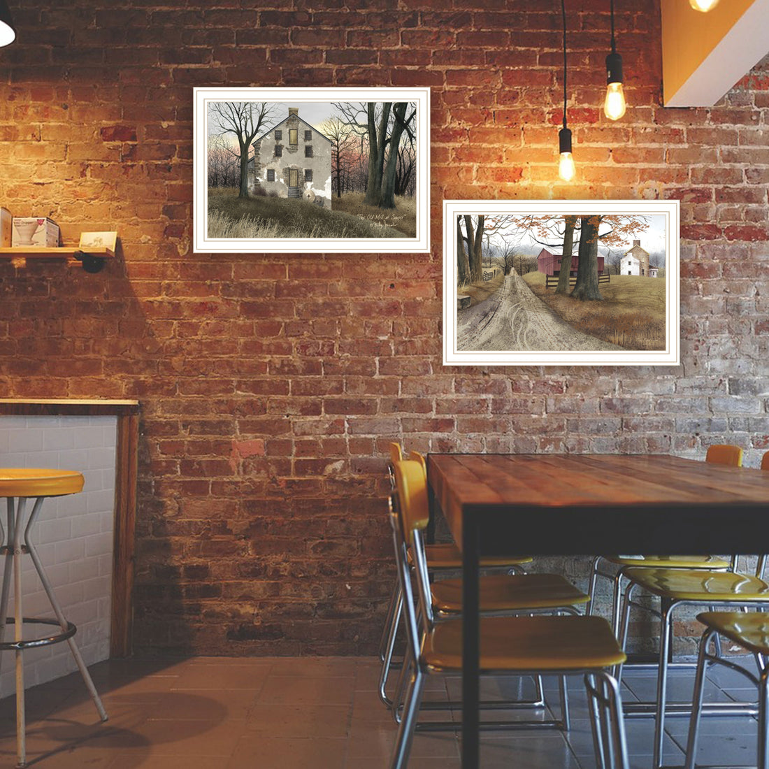 2 Piece Vignette The Old Mill & A Road Home White Framed Wall Art For Living Room, Bedroom Wall Art Print For Home Decor By Billy Jacobs Multicolor Wood Paper