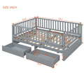 Full Size Wood Daybed With Fence Guardrails And 2 Drawers, Split Into Independent Floor Bed & Daybed, Gray Old Sku :Lp000882Aae Full Gray Solid Wood Mdf