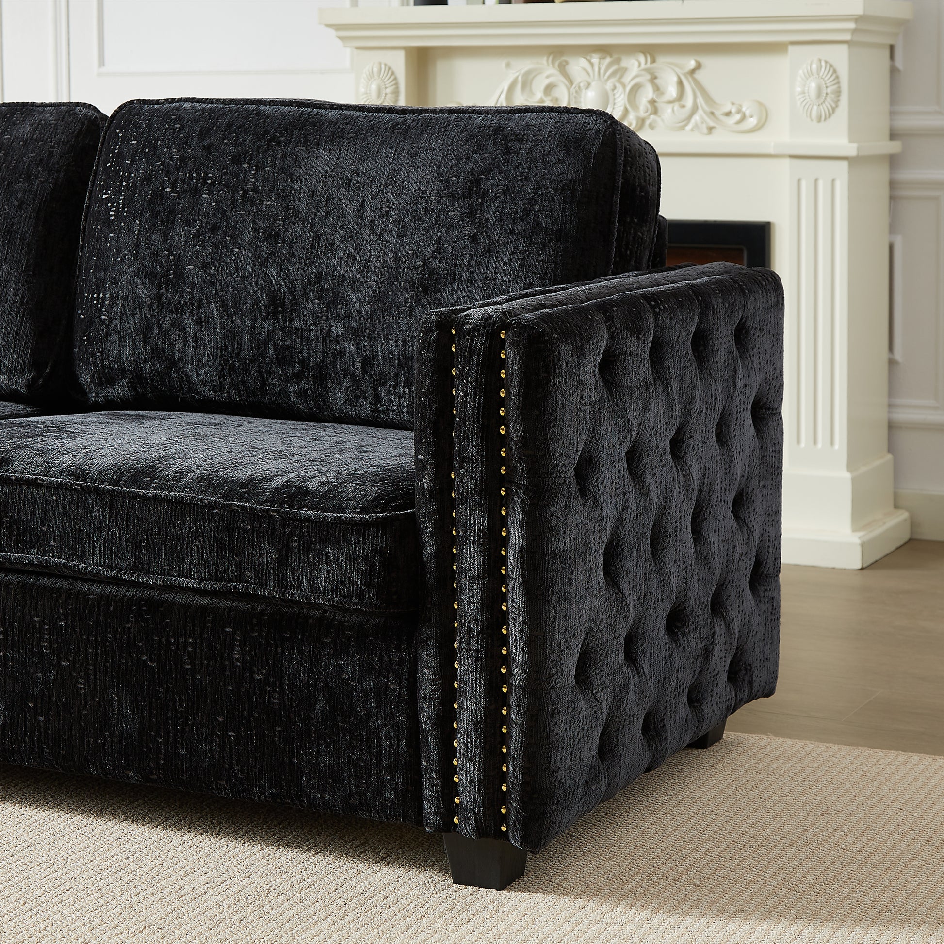 Convertible Sleeper Sofa With Memory Foam Mattress, 3 Seater Full Size Bed Couch For Living Rooms, Designed With Chenille Fabric Black Chenille 3 Seat