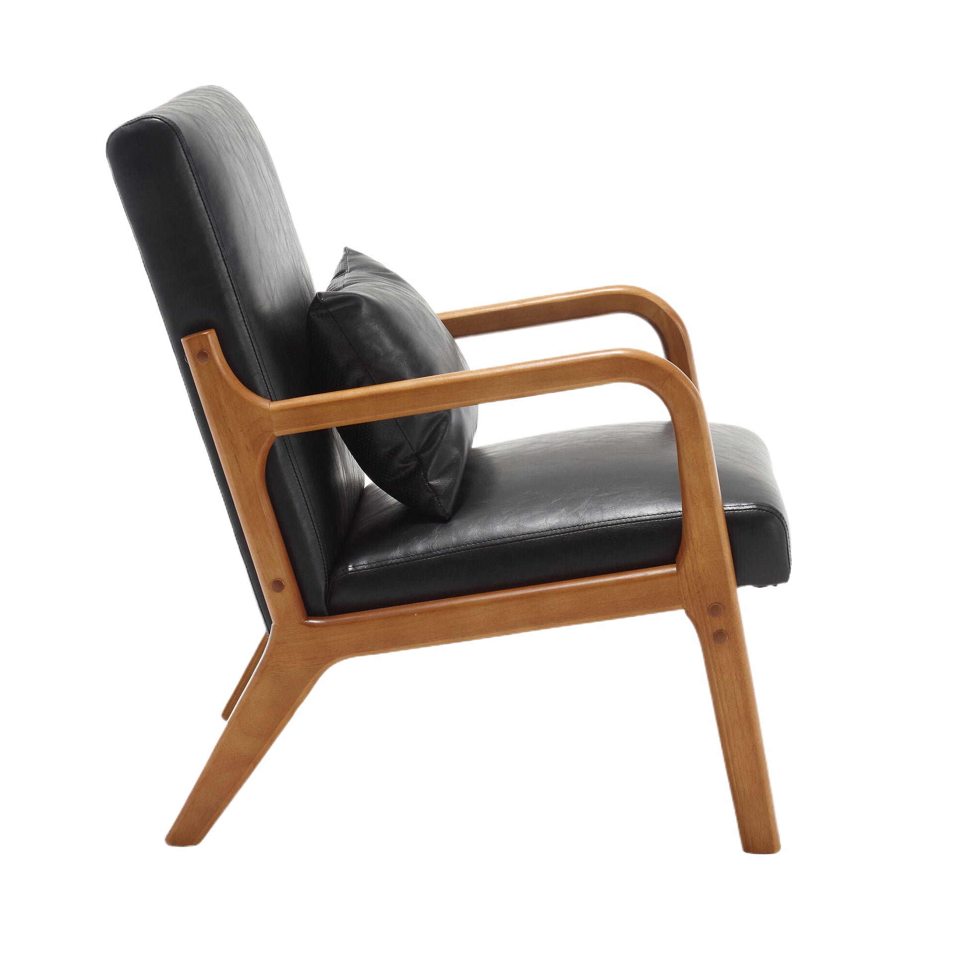 Coolmore Modern Accent Chair, Solid Wood Padding Lounge Armchairs With One Pillow For Living Room, Bedroom, Guest Room Black Pu Black Pu Brown Primary Living Space Modern Rubberwood Foam Pu Leather